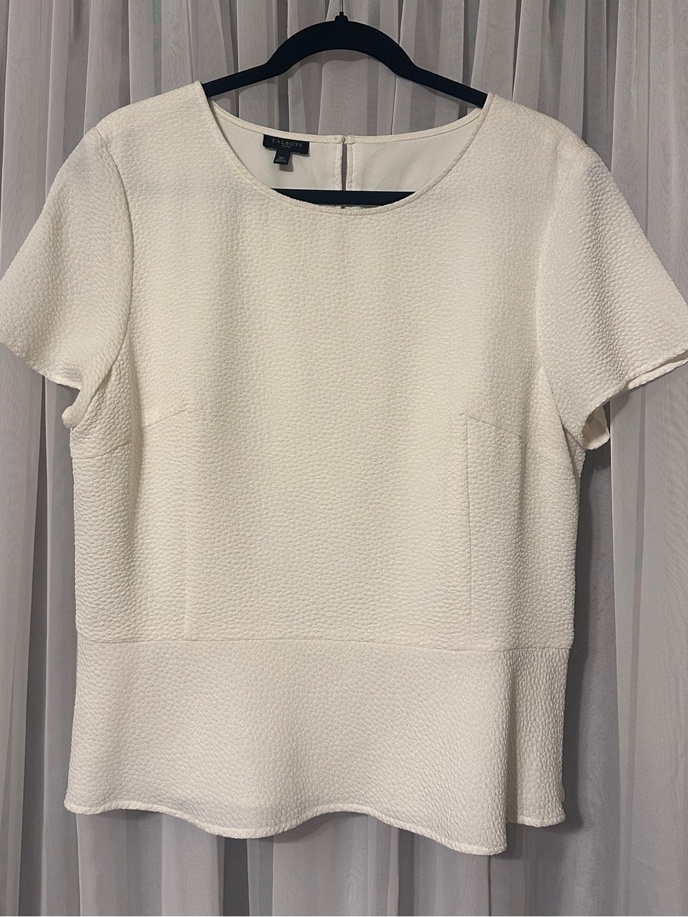 Talbots White Textured Short Sleeve Peplum Top Size XLp